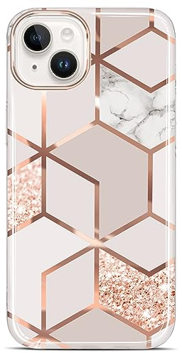 JAHOLAN Handyhülle Kompatibel mit iPhone 15 Hülle TPU Silikon Schutzhülle Handytasche Handy Hülle für iPhone 15 6.1 Marmor Rose Gold