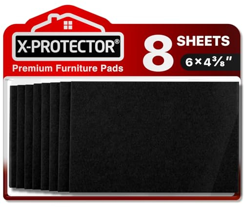 Almohadillas de Fieltro X-PROTECTOR - 8 pz Fieltro Adhesivo Premium 15 x 11 cm Negro - Fieltros para Sillas - Protectores de Suelo para Muebles - Tapones para Patas de Sillas - Protector Patas Sillas