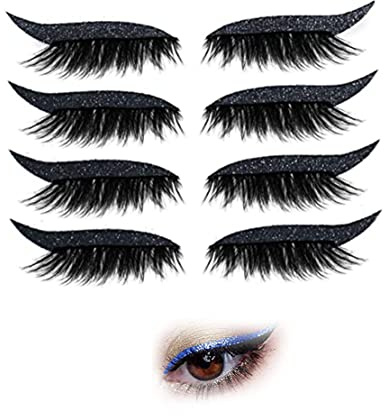4 Pairs Reusable Eyeliner And Eyelash Stickers, Glitter Shiny Eyeliner Stickers, Self- Adhesive Eyelashes Instant Eyeshadow Tape Stickers, Easy To Use Thick Long False Eyelashes (Black)