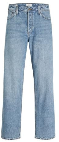 JACK & JONES Baggy Jeans Herren – Loose Fit Jeanshose aus 100% Baumwolle ohne Stretch in Blau, High-Rise Bund, Stonewashed Used-Look, Weite Beinöffnung & Knopfleiste für Streetwear & Freizeit
