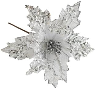 Guangcailun Einfach zu bastelnde Weihnachtsbaumdekorationen aus hochwertigem, vielseitig einsetzbarem Stoff, Weihnachtsschmuck, Blumen, Weihnachten, Silber
