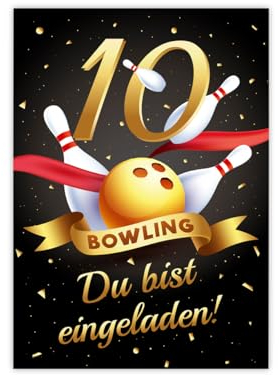 Minkocards 12 Einladungskarten zum 10. Kindergeburtstag Bowling Kegeln Mädchen Jungen Einladung zehnte Mädchengeburtstag Jungsgeburtstag