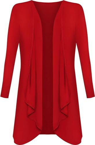 Brezza Long Cardigans for Women UK Plus Size Ladies Waterfall Open Front Top Red Size 24-26
