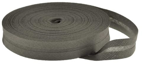 25m Baumwoll-Schrägband 14mm gefalzt, Farbwahl - Einfassband Nahtband Kantenband, Farbe:graubraun