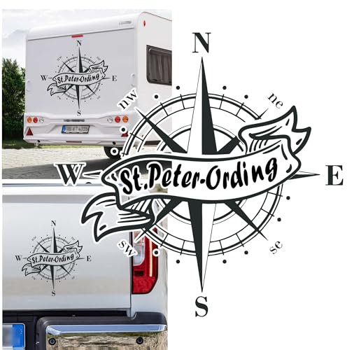 Rakelfix Kompass St. Peter Ording Sankt Aufkleber Sticker Nordsee Inseln Hallig Küste Urlaub Autoaufkleber Wohnwagen Auto Wohnmobil