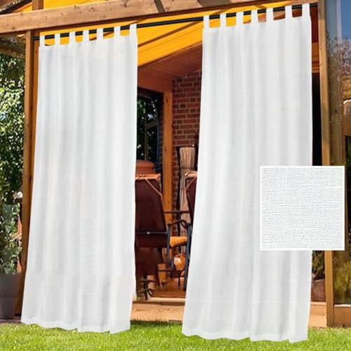 Gluhbirnen Pergola Curtains, 2 Panels Outdoor Sheer Curtains for Patio, Gazebo - Waterproof, White, 132 * 241CM