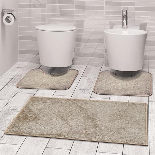 Comart, Alfombra Ocean de baño, Juego Completo de 3 Piezas, Tres Antideslizantes, para la Ducha y la bañera, Alfombrilla de Inodoro y bidé, Lavable en Lavadora, Secado rápido, diseño Moderno, Color