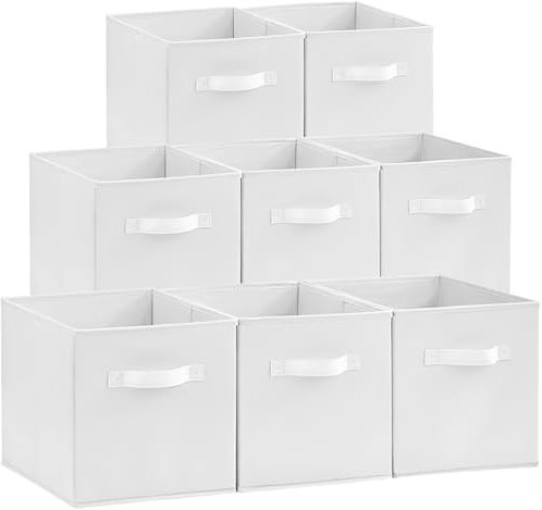 Lifewit 8 Stück Aufbewahrungsbox aus Stoff, Faltbar Aufbewahrungswürfel Aufbewahrung aus Vliesstoff mit Griff für Würfelregal Regal Einsatz, 26,5 X 26,5 X 28 cm,Weiß