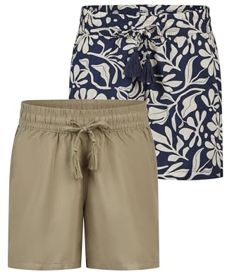 DENIMFY Kurze Hose Damen Sommer leichte Shorts mit Gummizug Regular Fit DFLia 2er Pack Set Weite Bermuda 100% Viskose, Größe:XL, Farben:Farbmix 3