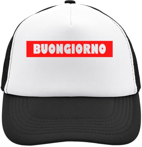 Functon+ Buongiorno Mesh Back Trucker Cap Adjustable Snapback Hat Casu White, Schwarz , Einheitsgröße