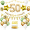 50. Geburtstag Deko Salbeigrüne, Luftballon Deko 50. Geburtstag Frau Mann, Geburtstagsdeko 50 Jahr, Gold Folienballon 50, Grün Weiß Gold Luftballons 50 Jahr mit Banner Tortendeko für Party Dekoration