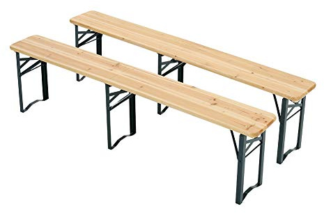 Fellie Folding Wooden Patio Trestle Beer Bench 2PC Outdoor Seat for Holiday, Garden, Camping, Picnic - 167.5 x 23 x 46 cm