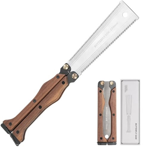 Sukudon Profi Japansäge,Holzsäge mit Walnussgriff,300mm SK85 Karbonstahl aus Beidseitig Japansäge Klappbar,13/15 TPI Gehrungssäge,Silky Säge,Feinsäge