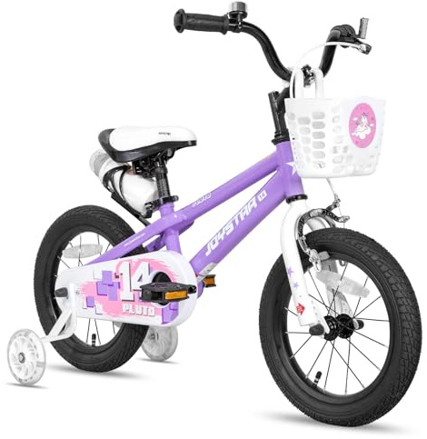 JOYSTAR Pluto 14 Zoll Kinderfahrrad für 3-5 Jahre Jungen und Mädchen. 14 Zoll Kinderfahrrad mit Stabilisator und Korb.Lila