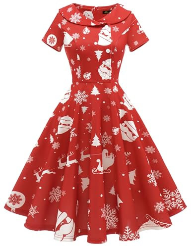 Wedtrend Sommer Freizeitkleid Cocktailkleid Damen 50er Jahre Kleider Damen Vintage Kleid Rockabilly 50er Jahre Mode WTP20007 RedChristmasSnowflake XL