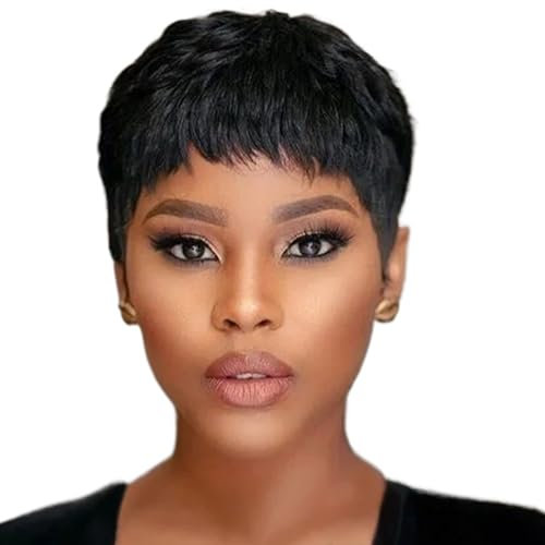 Pixie Coup Wig Hair Human 3 pouces Broisses courtes pour les femmes noires cheveux humains Look naturel sans glue Pixie Coup Wig Lace Perruque avant avec frange droite courte de cheveux humains perr