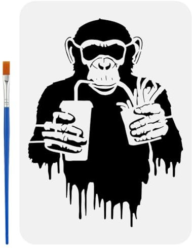 FINGERINSPIRE Banksy Schimpansen Schablone 21x29.7cm: Ausgehöhlte Banksy Graffiti Vorlage Mit Pinsel