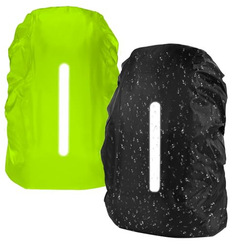 flintronic Regenschutz für Rucksäcke mit Reflexstreifen (40-50L), 2PCS Wasserdichter Rucksack-Regenschutz, Windabweisend Rucksackschutz für Wandern, Camping, Radfahren
