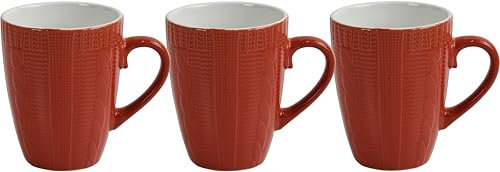 Mugs Set Coffee Tea Hot Chocolate Milk Tumbler Large Mugs for Multipurpose House Office Cafes Use Ideal for Gifting Tableware (Red Strip 3pcs 370ml)