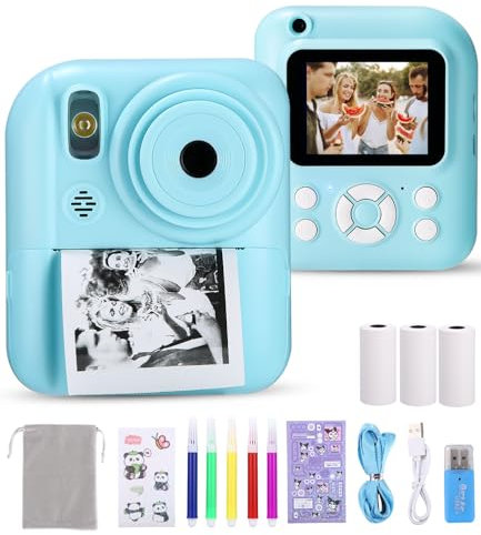 Ixydor Appareil Photo instantané pour Enfants, 1080P écran 2,4 Pouces, Caméra vidéo pour Enfants avec Papier d'impression & Carte 32GB (Bleu)
