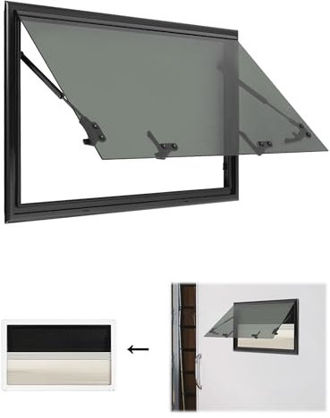 Ausstellfenster 800x500mm Wohnwagen Fenster E4 Wohnmobilfenster 85° Camper Wohnmobil Fenster mit fliegengitter und Rollo, Wohnmobil Seitenfenster Externes Push Fenster für Wohnwagen Van Camper