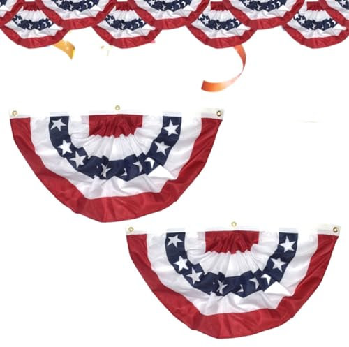 2 banderas plisadas de Estados Unidos, pequeñas banderas americanas, patriótica plisada de Estados Unidos, de rayas estrellas, mástil jardín