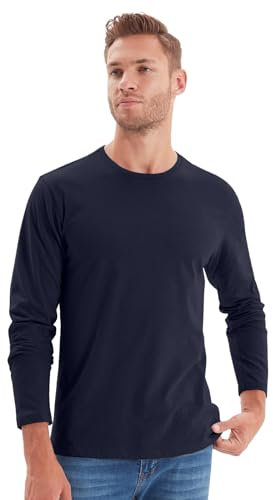 NetSetUK Mens Valueweight Long Sleeve T-Shirt Crew Neck 100% Cotton T Shirts Men Casual Pullover Long Sleeve Tee for Workwear or Sports Activities Deep Navy