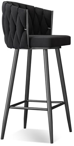 360° Schwenkbarer Barhocker Set mit 4 verstellbaren Höhen, Küchenstühle mit Stahlbeinen und Fußstützen, moderne gepolsterte Barhocker für zu Hause, schwarzes Bein, 70 cm, Sitzhöhe