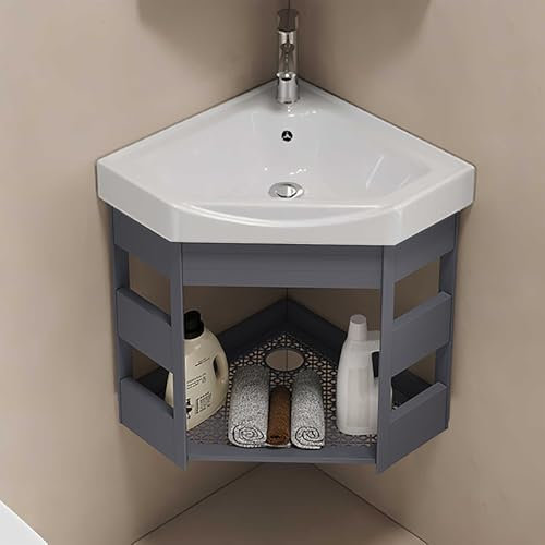 Hyndes Lave-Mains Meuble Angle WC Suspendu - Armoire Moderne à Monter au Mur, Gris-43x43