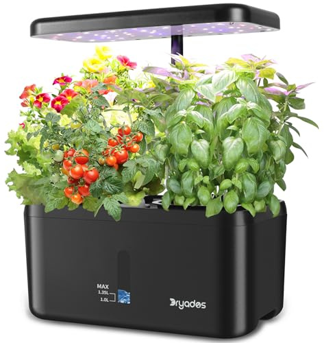 DRYADES Sistema de jardín interior de 19 W, luz LED de cultivo, actualización 2, 2 macetas de cultivo de tierra de riego automático, regalos de jardinería para mamá, maceta para verduras, hierbas