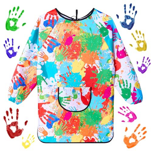COSBERY Malkittel Schule 1. Klasse, Malschürze Kinder mit Big Taschen, Verstellbarem Gurt, Wasserdicht,Malkittel Kinder 7-12 jahre für Schule Kunst Malerei Kochen Mädchen Junge