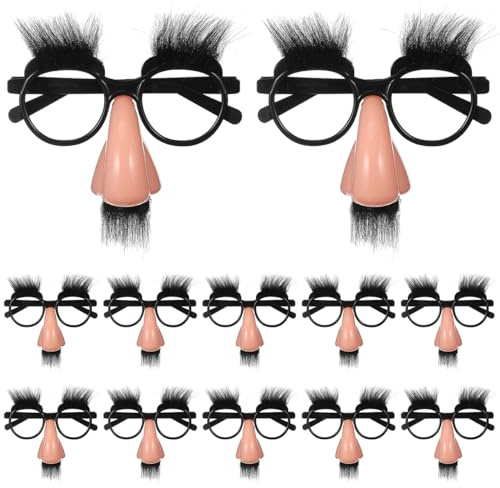 Hemobllo Große Nase Lustige Brille Mit Schnurrbart Und Augenbraue Halloween Kostüm Party Dekoration Cosplay Requisiten 12 Stück
