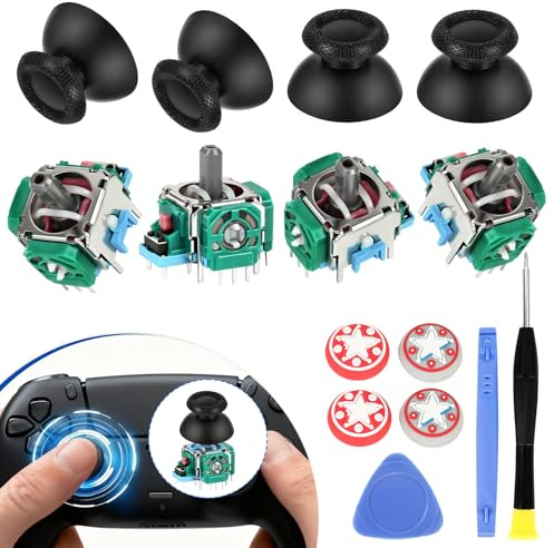Qichan 4 Stück Controller Sticks Kompatibel mit Playstation 5, 3D-Analog-Sensor-Joystick-Modul mit Daumenkappe und Installationswerkzeuge, Joystick für PS5-Controller