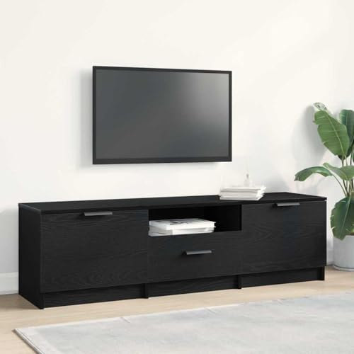 HETFTJN TV Lowboard Schwarz 140x35x40 cm aus Holzwerkstoff Modernes Fernsehschrank mit flächenbündigen Türen viel Stauraum für Receiver & Konsole für Wohnzimmer Schlafzimmer Flur