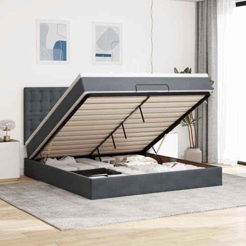 Ziaphsol Ottoman-Bett mit Matratzen, Dunkelgrau 180x200 cm, Samt Polsterbett mit extra Stauraum, Taschenfederkernmatratze, Schlafzimmer Möbel