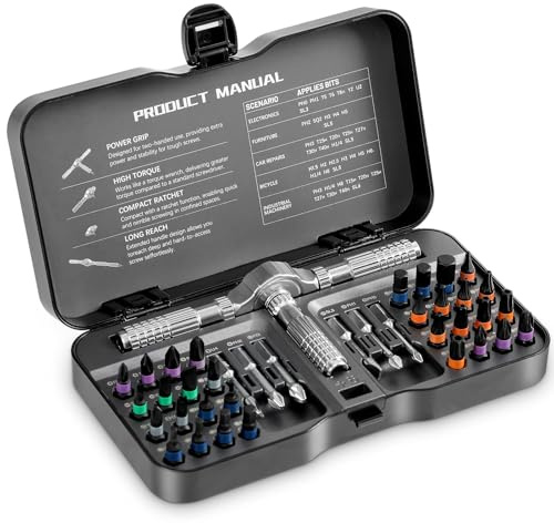 Frogetu 40 in 1 Tournevis à Cliquet,Magnetic Screwdriver Set avec Embouts en Acier S2 et Tige Flexible, Kit de Tournevis Magnetique pour Réparation et Assemblage de Précision, Assemblage de Meubles
