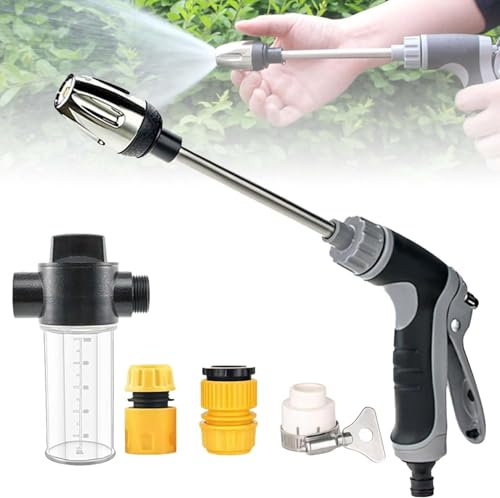 Pistola ad alta pressione per tubo da giardino, Power Jet TurboWasher idropulitrice ad alta pressione, flusso d'acqua regolabile, per lavaggio auto, irrigazione giardino, doccia per animali domestici