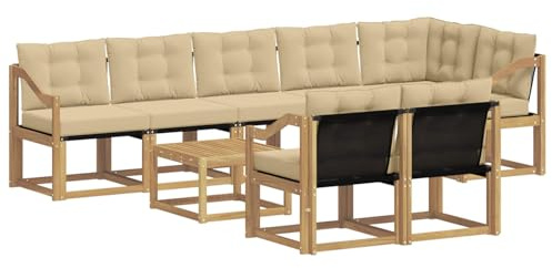 vidaXL Outdoor-Sofagarnitur mit Kissen 9 pcs Weiß und Beige, Gartenlounge, modernes Sofa für draußen, bequemes Terrassenmöbel, stylisches Sitzset