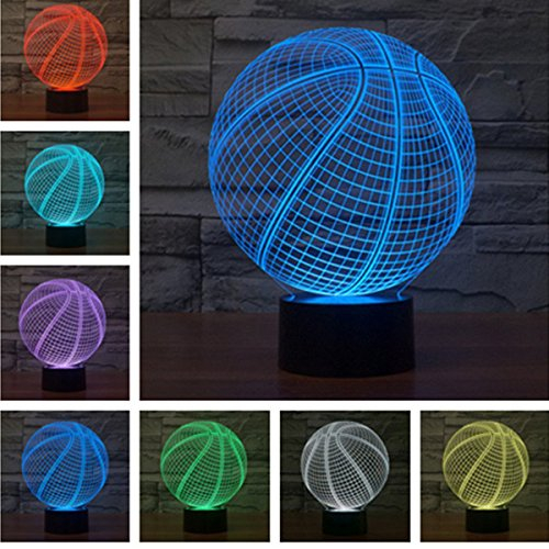 KINGCOO 3D Tisch Nachttischlampen, 3D Optische Visualisierung LED Licht USB Schreibtischlampen Stimmungslichter Touch Schreibtisch 7 Farbwechsel Atmosphäre Lampe (Basketball)