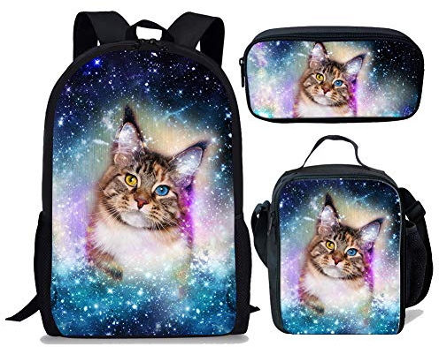 chaqlin Mode Galaxy Tier Rucksack Schultaschen für Jungen Mädchen Büchertasche Tagesrucksack, (3 Stück) getigerte Katze, Einheitsgröße