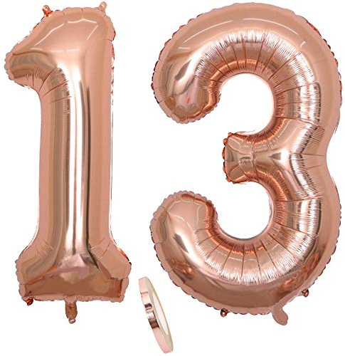 2 Luftballons Zahl 13, Nummer 13 Luftballon Rosegold Mädchen ,40 Aufblasbar Helium Folienballon Roségold Ballons Figuren ,Riesen ballon für Geburtstag Party Dekoration, Abschlussball (xxxl 100cm)