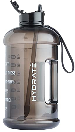 Hydrate Tracker XL Jug - 2.2 Litre Water Bottle With Straw With Motivational Time Markings, BPA Free, Cool Flip Cap, Drop Proof, Ideal For Gym Adults, Extra Strong Material Water Jug(2.2 Litre, Black)