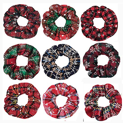 U/A 10 Stück Weihnachten Haargummis Scrunchies Rot Kariert Schneeflocken Muster Elastische Gummibänder Haarbänder für Damen Mädchen Frauen