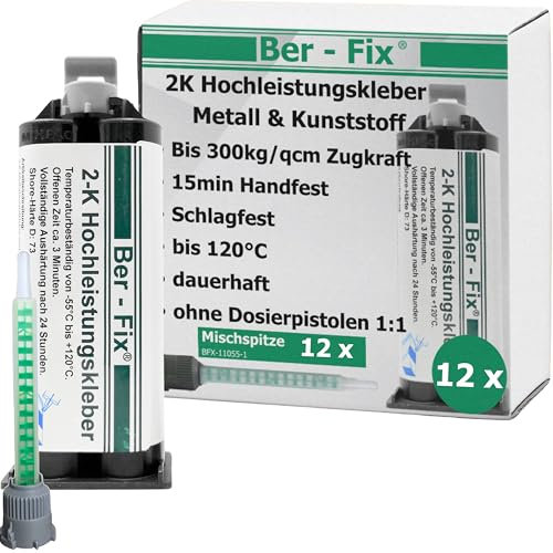Ber-Fix 2K Hochleistungskleber EXPRESS 3 Min 2K Kleber Kunststoff 2K Metallkleber Extra Stark 12x 50g für Kartuschenpresse