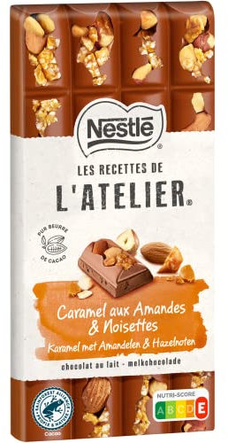 Nestlé Les Recettes de l'Atelier - Tablette Chocolat Lait Caramel aux Amandes et Noisettes - 170g