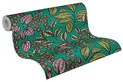 A.S. Création Architects Paper Blumentapete Floral Impression Tapete natürlich PVC-freie Vliestapete grün rot lila schwarz grau matt glatt 377547 37754-7, 10.05 m x 0.53 m