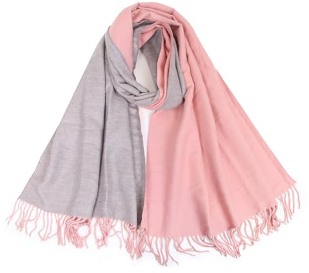 MEANBEAUTY Damen-Schal Doppelseite Kaschmir-Gefühl Schal warm Winter Pashmina Hochzeit Party Wickeltuch große Deckenschals-Rosa+Grau