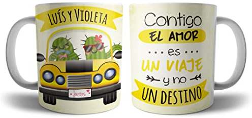 Kartoon Kase Taza Original Personalizada con Nombre y Frase Bonita | Cactus Coche de Cafe Desayuno para Regalar (Cactus Coche)
