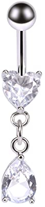 Homxi Bauchnabelpiercing für Damen Edelstahl Bauchnabelpiercing Hängend,Rund mit Wassertropfen Weiß Zirkonia Bauchnabelpiercings Silber