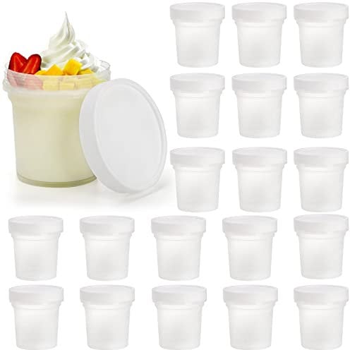 Peohud 20 Pack Ice Cream Containers, 10 Oz Small Freezer Containers with Screw Top Lids, Reusable Plastic Food Storage Jars, Leak Proof Takeout Soup Container for Jam, Reusable Pudding Cups